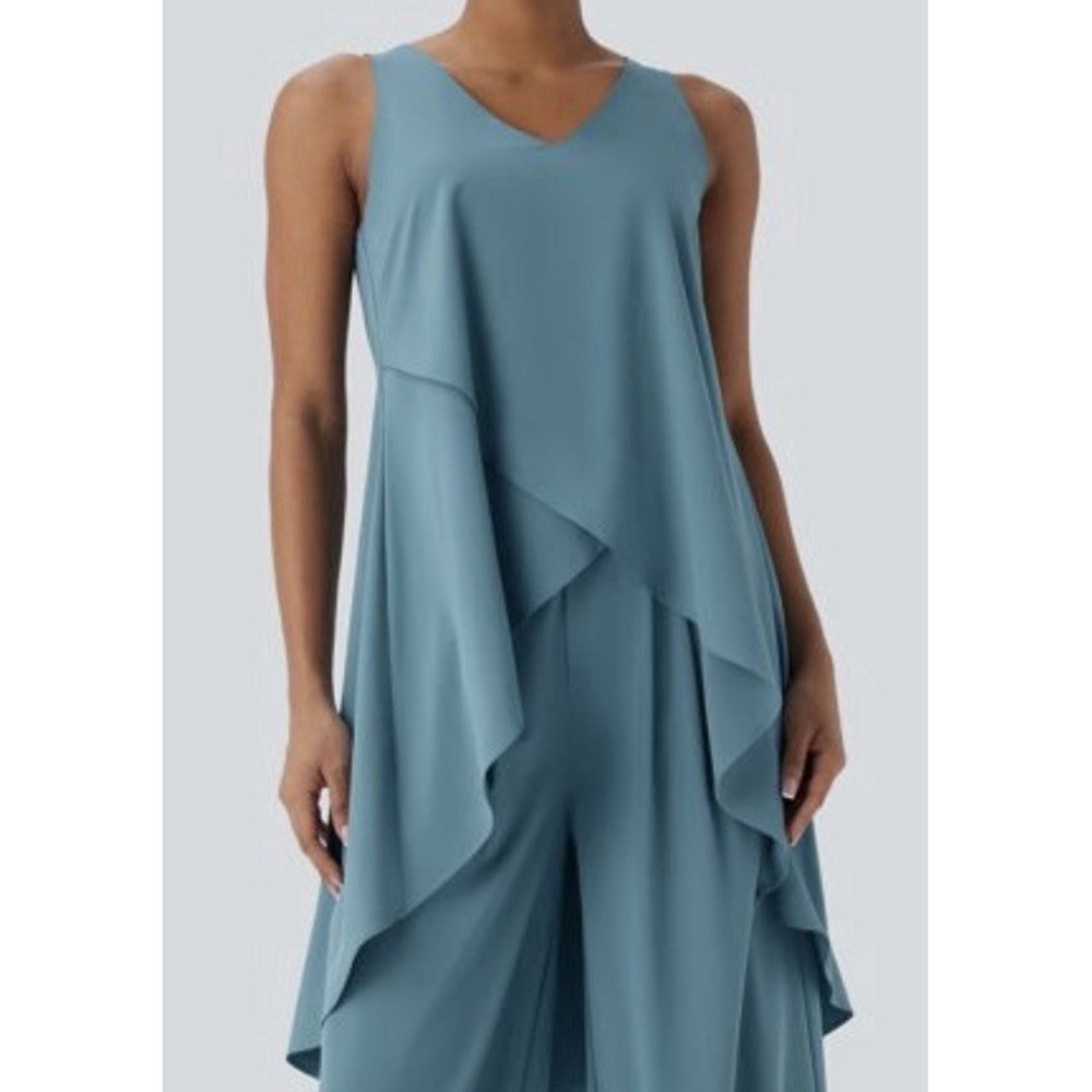 Halara Breezeful™ V Neck Crossover Top High Low Quick Dry In‎ Stone Blue Medium - Picture 12 of 12
